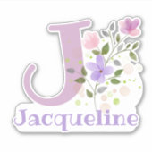 Naam Jacqueline & Initiaal met Bloemontwerp Sticker (Voorkant)