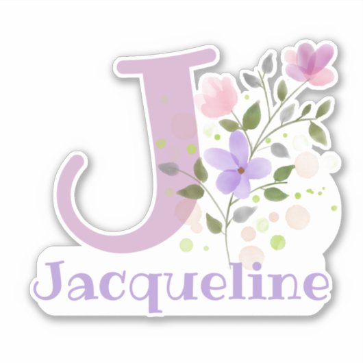 Naam Jacqueline & Initiaal met Bloemontwerp Sticker (Voorkant)