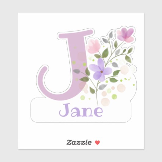 Naam Jane plus Initiaal met Floral Design Sticker (Vel)