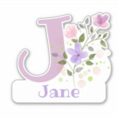 Naam Jane plus Initiaal met Floral Design Sticker (Voorkant)