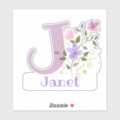 Naam Janet & Initiaal met Floral Design Sticker (Vel)