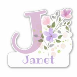 Naam Janet & Initiaal met Floral Design Sticker