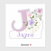 Naam Jayne & Initiaal met Floral Design Sticker (Vel)