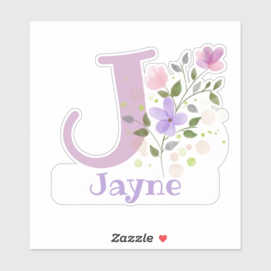 Naam Jayne & Initiaal met Floral Design Sticker (Vel)