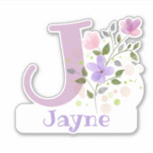 Naam Jayne & Initiaal met Floral Design Sticker (Voorkant)