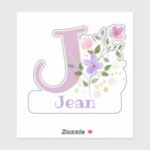 Naam Jean plus Initiaal met Bloemendesign Sticker (Vel)