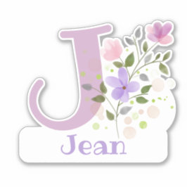 Naam Jean plus Initiaal met Floral Design Sticker