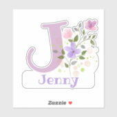 Naam Jenny plus Initiaal met Bloemendesign Sticker (Vel)