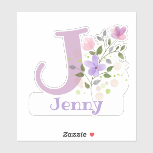 Naam Jenny plus Initiaal met Floral Design Sticker (Vel)