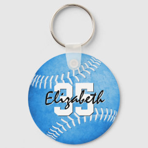 naam jersey nummer meisjes blauwe softball sleutelhanger