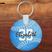 naam jersey nummer meisjes blauwe softball sleutelhanger (Voorkant)