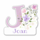 Naam Joan & Initiaal met Floral Design Sticker (Voorkant)