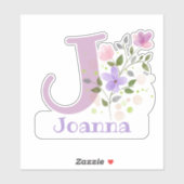 Naam Joanna plus Initiaal met Floral Design Sticker (Vel)