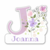 Naam Joanna plus Initiaal met Floral Design Sticker (Voorkant)