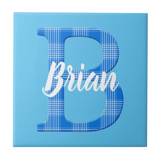Naam Jongen Aangepaste Plaid Letter B Tegeltje (Voorkant)