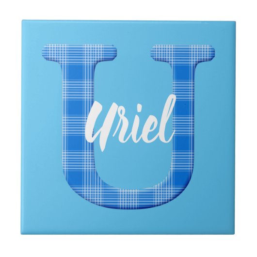 Naam Jongen Aangepaste Plaid Letter U Tegeltje (Voorkant)