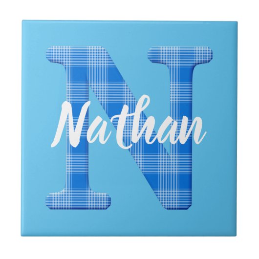 Naam Jongen Aangepaste Schotse Ruit Letter N Tegeltje (Voorkant)