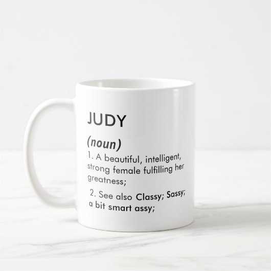 Naam Judy, Bewerkbare naam, Aangepaste naam Koffiemok (Links)