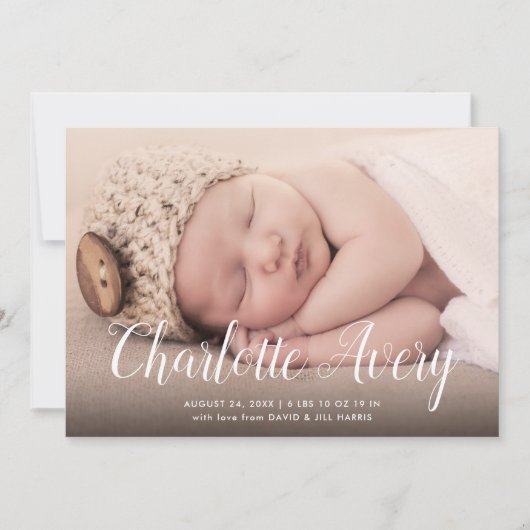 Naam kalligrafie Foto geboortedatum aankondiging (Voorkant)