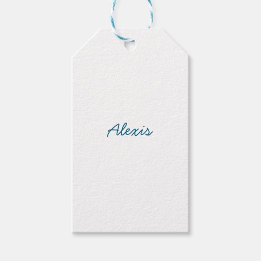 Naam kalligrafie script gewoon eenvoudig wit blauw cadeaulabel (Voorkant)