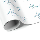 Naam kalligrafie script gewoon eenvoudig wit blauw cadeaupapier (Rol Hoek)