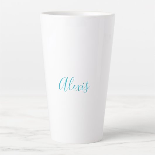 Naam kalligrafie script gewoon eenvoudig wit blauw latte mok (Voorkant)