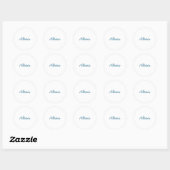 Naam kalligrafie script gewoon eenvoudig wit blauw ronde sticker (Vel)