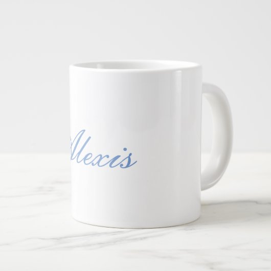 Naam Kalligrafie Script Plain Simple White Blue Grote Koffiekop (Voorkant rechts)