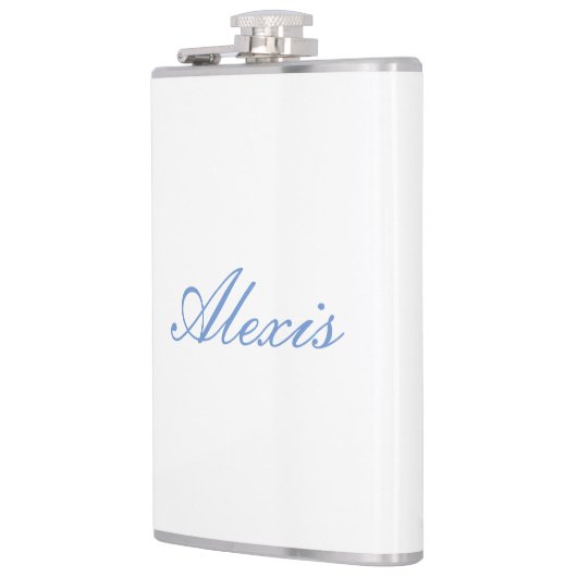 Naam Kalligrafie Script Plain Simple White Blue Heupfles (Links)