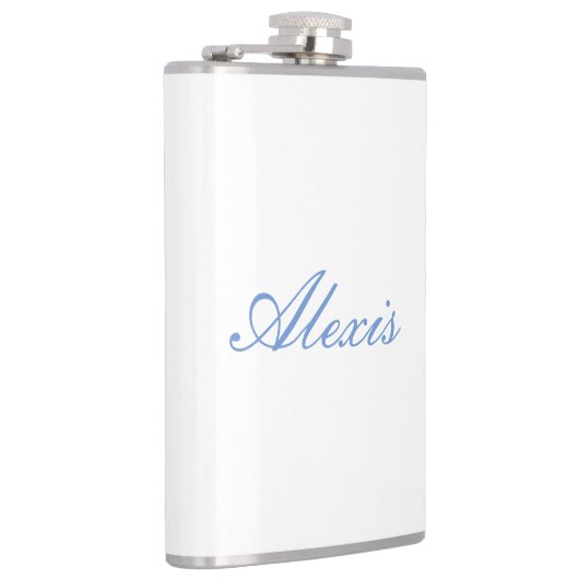 Naam Kalligrafie Script Plain Simple White Blue Heupfles (Rechts)