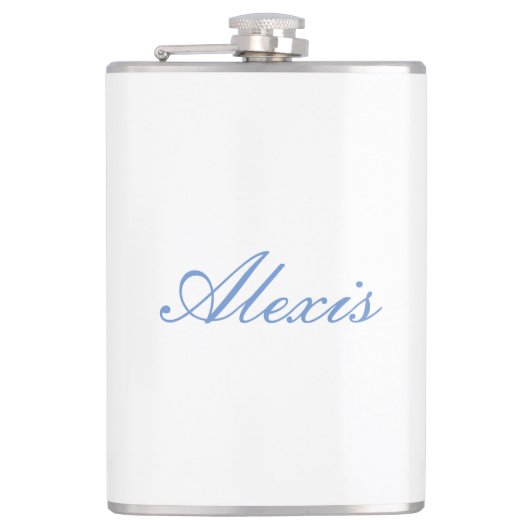 Naam Kalligrafie Script Plain Simple White Blue Heupfles (Voorkant)