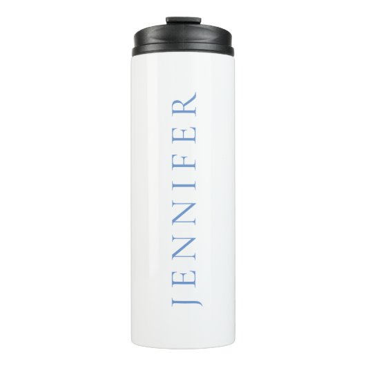 Naam Kalligrafie Script Plain Simple White Blue Thermosbeker (Voorkant)
