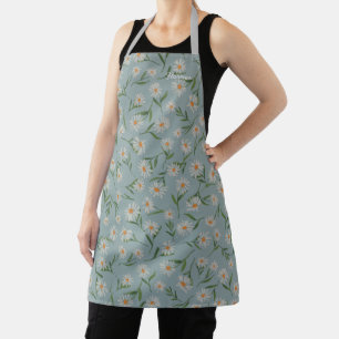 Naam Kamille Bloemen Patroon op Verweerd Blauw Schort