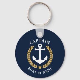 Naam kapitein Anchor Gold Laurel Foto Terug Blauw Sleutelhanger