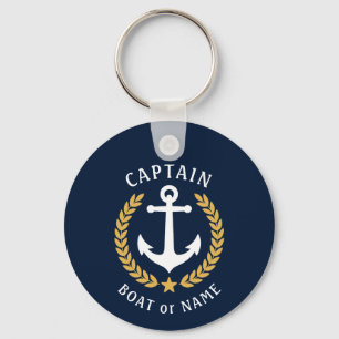 Naam kapitein Anchor Gold Laurel Foto Terug Blauw Sleutelhanger