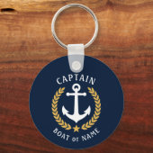 Naam kapitein Anchor Gold Laurel Foto Terug Blauw Sleutelhanger (Voorkant)