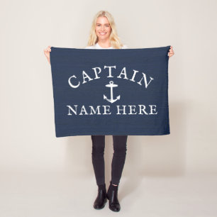 Naam kapitein boot Nautical Anchor Navy Blue Fleece Deken