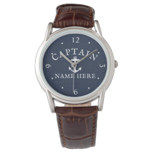 Naam kapitein boot Nautical Anchor Navy Blue Horloge
