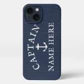 Naam kapitein boot Nautical Anchor Navy Blue iPhone Hoesje (Achterkant)