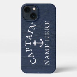Naam kapitein boot Nautical Anchor Navy Blue iPhone 13 Hoesje