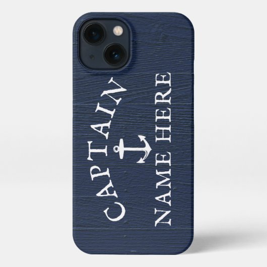 Naam kapitein boot Nautical Anchor Navy Blue iPhone Hoesje (Achterkant)