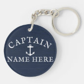 Naam kapitein boot Nautical Anchor Navy Blue Sleutelhanger (Achterkant)