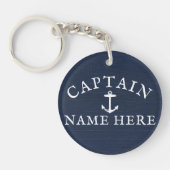 Naam kapitein boot Nautical Anchor Navy Blue Sleutelhanger (Voorkant)