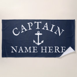Naam kapitein boot Nautical Anchor Navy Blue Strandlaken