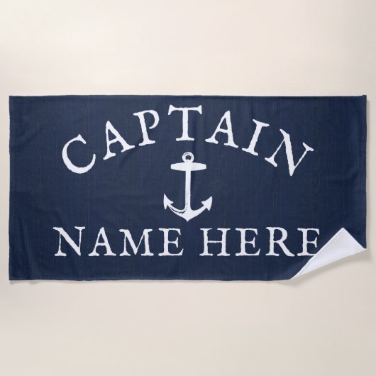Naam kapitein boot Nautical Anchor Navy Blue Strandlaken (Voorkant)
