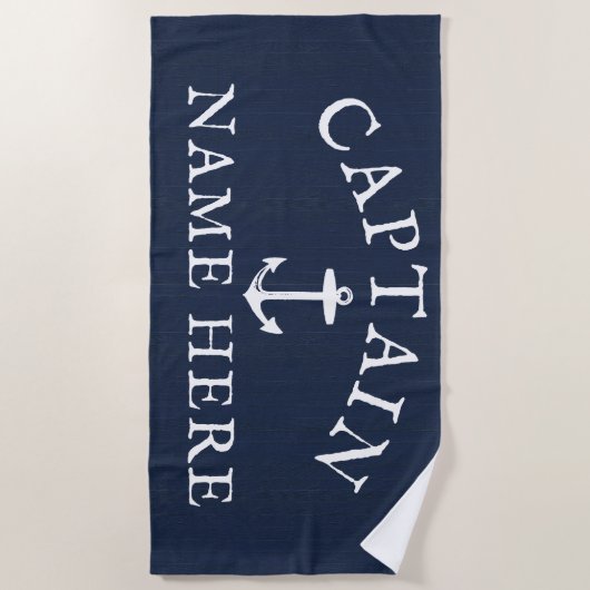 Naam kapitein boot Nautical Anchor Navy Blue Strandlaken (Voorkant)
