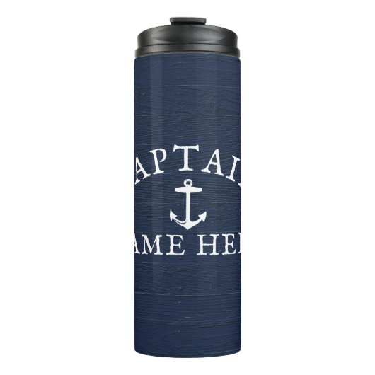 Naam kapitein boot Nautical Anchor Navy Blue Thermosbeker (Voorkant)