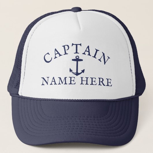 Naam kapitein boot Nautical Anchor Navy Blue Trucker Pet (Voorkant)
