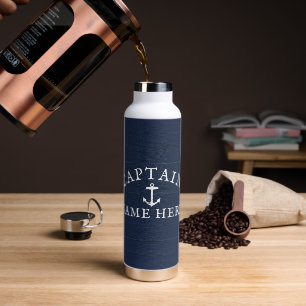 Naam kapitein boot Nautical Anchor Navy Blue Waterfles