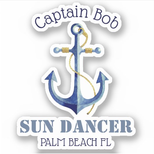 Naam kapitein Bootnaam Authentiek Nautisch Anker Sticker (Voorkant)